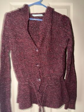Maurices Maroon Peplum Button-Front Knit Cardigan